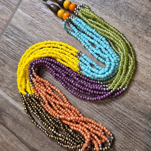 Vintage Colorful Bohemian Seed Bead Necklace, Lobster Clasp Closure - Picture 5 of 8